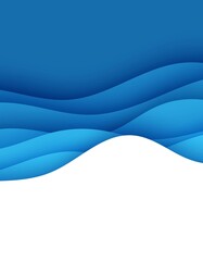 Abstract background in paper cut style. 3d wallpaper with cut out deep waves modern cover. Blue color layers with smooth shadow papercut art. Vector card illustration, origami geometric shapes