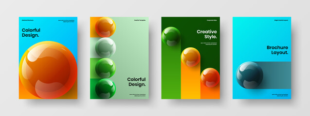 Amazing 3D balls leaflet layout collection. Modern annual report A4 design vector illustration composition.