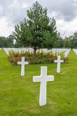 Colleville-Sur-Mer, France - 08 03 2021: Normandy American Cemetery and Memorial and the white...