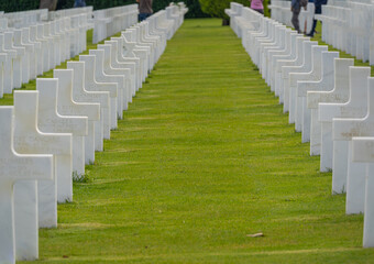 Colleville-Sur-Mer, France - 08 03 2021: Normandy American Cemetery and Memorial and the white...