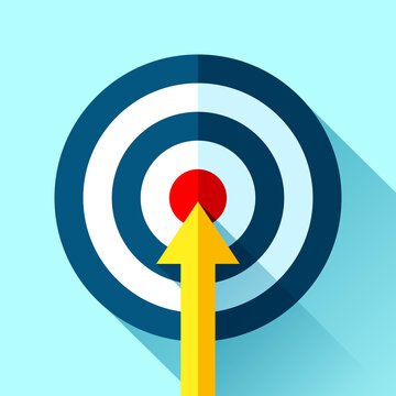 Target icon in flat style on color background. Arrow in the center aim. Vector design element for you business projects