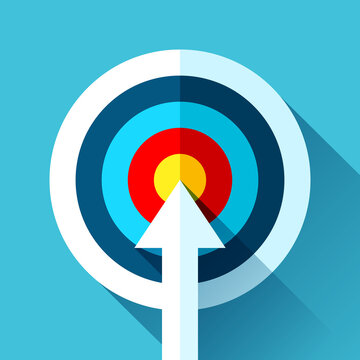 Target icon in flat style on color background. Arrow in the center aim. Vector design element for you business projects