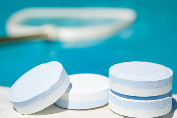 chlorine tablets for maintenance and cleaning of swimming pool water