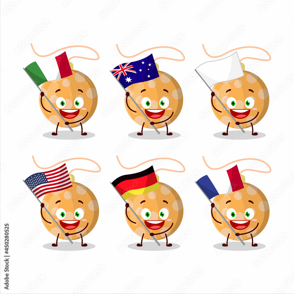 Poster christmas lights orange cartoon character bring the flags of various countries