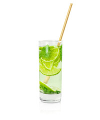 cocktail with lime and mint isolated on white background