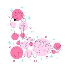 Pink dinosaur Line Icons design black. Hand-drawn pink dinosaur. Drawing pink dinosaur, sketch. Vector illustration.