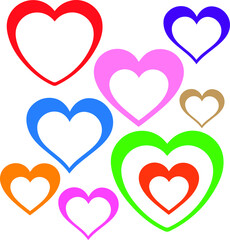 Collection of vector shapes of hearts in many different styles on a white background.