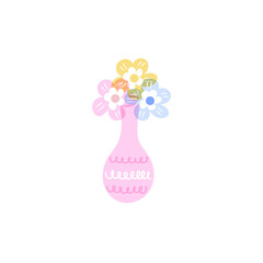 Vase with flowers single vector illustration on white background. Floral decorative element