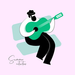 Summer vector colourful illustration of man with a guitar