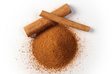 cinnamon sticks on white background....