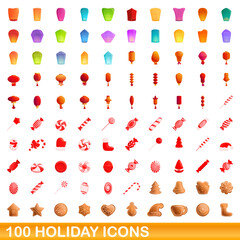 100 holiday icons set. Cartoon illustration of 100 holiday icons vector set isolated on white background
