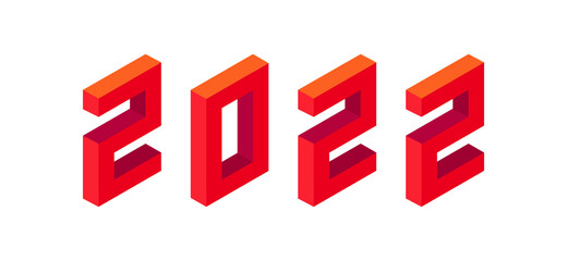 New Year 2022 Design for Banner, Calendar, Holidays Flyers or Prints. Isometric style. Red color on white background