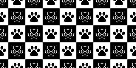 Dog Paw seamless pattern vector footprint cat pet checked scarf isolated cartoon repeat wallpaper doodle tile background design