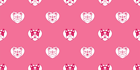 dog seamless pattern french bulldog vector heart valentine pet puppy breed cartoon tile background repeat wallpaper scarf isolated illustration doodle design