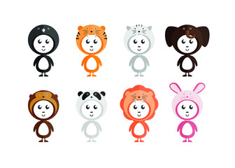 CUTE FUNNY COSTUME JACKET WILD ANIMAL KIDS CHARACTER VECTOR COLLECTION