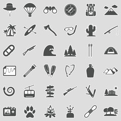 Adventure Icons. Sticker Design. Vector Illustration.
