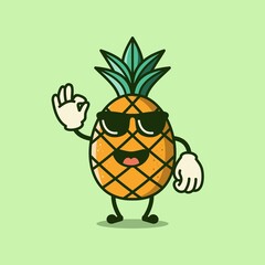 Cute pineapple cartoon character wearing sunglasses vector