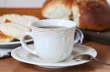 Cup of tea on the table.