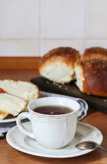Cup of tea on the table.