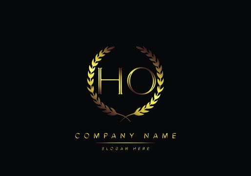 Alphabet letters HO monogram logo, gold color, luxury style