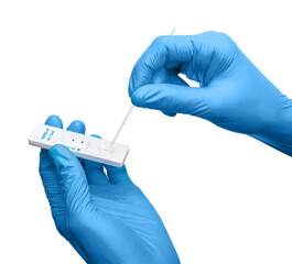 Scientist making a antigen rapid test kit for viral disease COVID-19 nCoV Laboratory card kit test for coronavirus. COVID-19 antigen rapid test