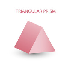 Vector pink triangular prism with gradients and shadow for game, icon, package design, logo, mobile, ui, web, education. 3D triangular prism on a white background. Geometric figures for your design.