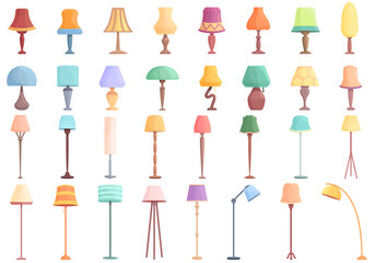 Torchere icons set cartoon vector. Light lamp. Apartment spotlight