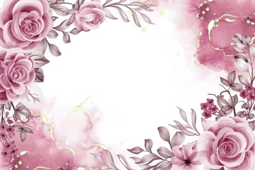 Watercolor background with rose gold flowers and leaves