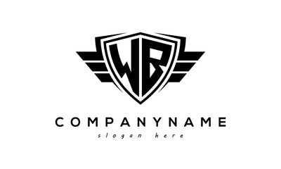 Wings shield letter WB logo vector