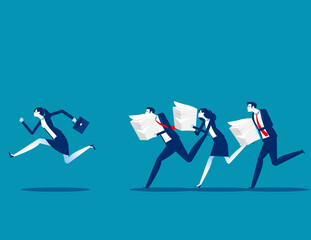 The business person run away from Increased work. Business vector illustration