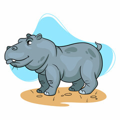 Animal character funny hippo in cartoon style.