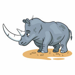 Animal character funny rhinoceros in cartoon style. Children's illustration.