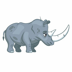 Animal character funny rhinoceros in cartoon style. Children's illustration.