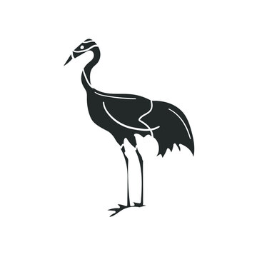 Crane Icon Silhouette Illustration. Bird Animal Vector Graphic Pictogram Symbol Clip Art. Doodle Sketch Black Sign.
