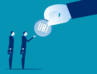 Putting money with universal basic income (UBI) sign