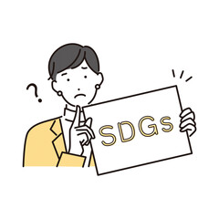 シンプル　イラスト　SDGsについて考える女性