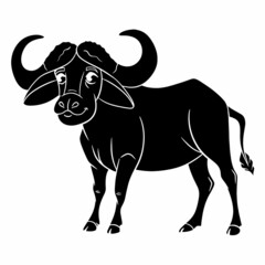 Animal character funny buffalo silhouette. Children's illustration.