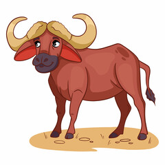 Animal character funny buffalo in cartoon style. Children's illustration.
