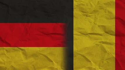 Belgium and Germany Flags Together, Crumpled Paper Effect Background 3D Illustration