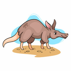 Animal character funny aardvark in cartoon style. Children's illustration.