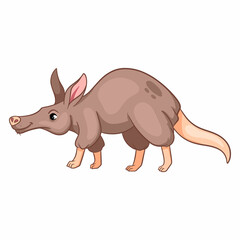 Animal character funny aardvark in cartoon style. Children's illustration.