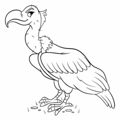 Animal character funny vulture in line style. Children's illustration.