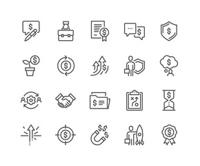Simple Set of Business Related Vector Line Icons. Contains such Icons as Handshake, Finance, Management and more. Editable Stroke. 48x48 Pixel Perfect.