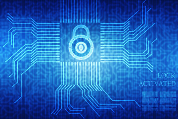 Closed Padlock on digital background, Technology security concept. Cyber Security and network protection Concept, personal data security