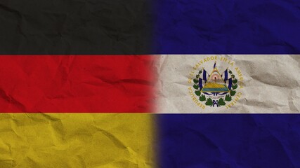 Fototapeta premium El Salvador and Germany Flags Together, Crumpled Paper Effect Background 3D Illustration