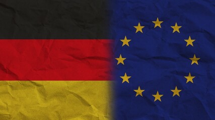 European Union and Germany Flags Together, Crumpled Paper Effect Background 3D Illustration
