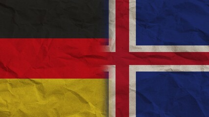 Fototapeta premium Iceland and Germany Flags Together, Crumpled Paper Effect Background 3D Illustration