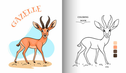 Animal character funny gazelle in cartoon style coloring page.