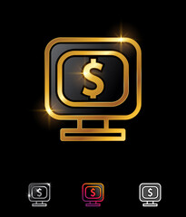 Golden Monitor Dollar Money Vector Sign