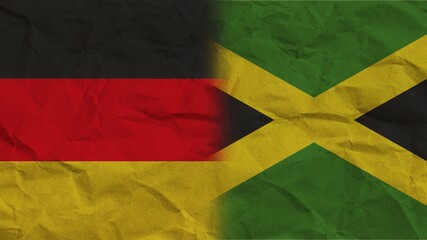 Jamaica and Germany Flags Together, Crumpled Paper Effect Background 3D Illustration